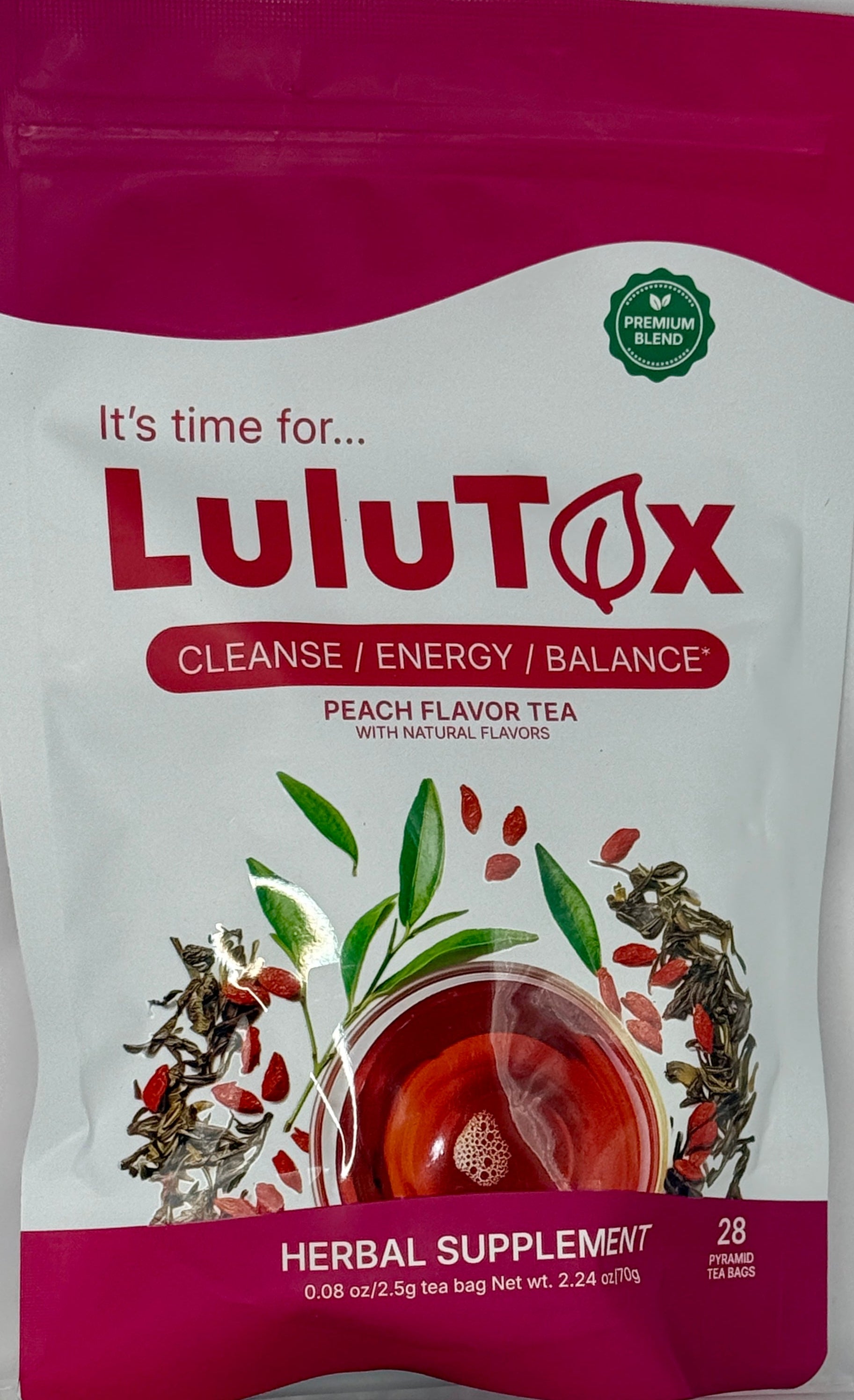 LULUTOX Detox Tea – Peach Flavor | Dandelion & Ginseng | 28 Servings