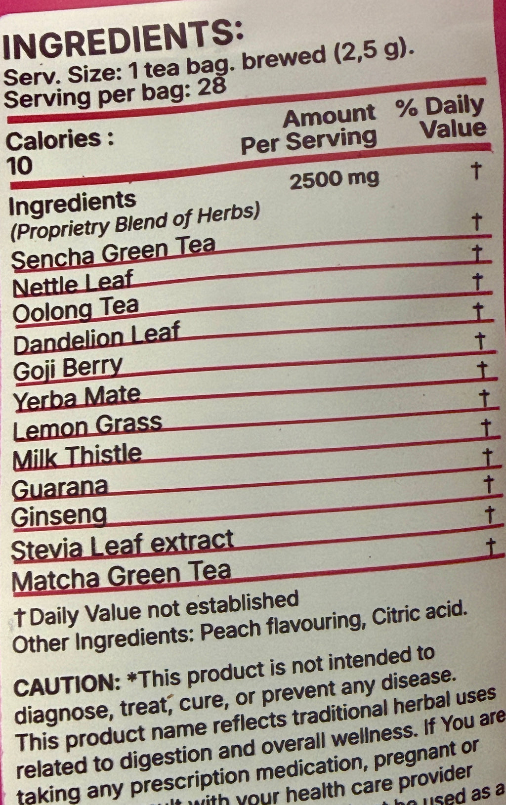 LULUTOX Detox Tea – Peach Flavor | Dandelion & Ginseng | 28 Servings