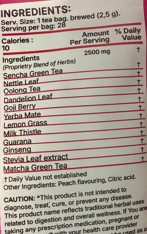 LULUTOX Detox Tea – Peach Flavor | Dandelion & Ginseng | 28 Servings